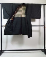 焦茶に薫る和の風格 Men’s Kimono Haori Set 羽織 長襦袢 3点セット 紬調 やや難あり　No11