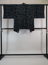 羽織，全抽，黑色，花朵圖案，絲綢，日本產品和服夾克