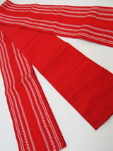 本場筑前博多織　小袋帯　半幅　細帯　献上織　赤色　japanese yukata obi