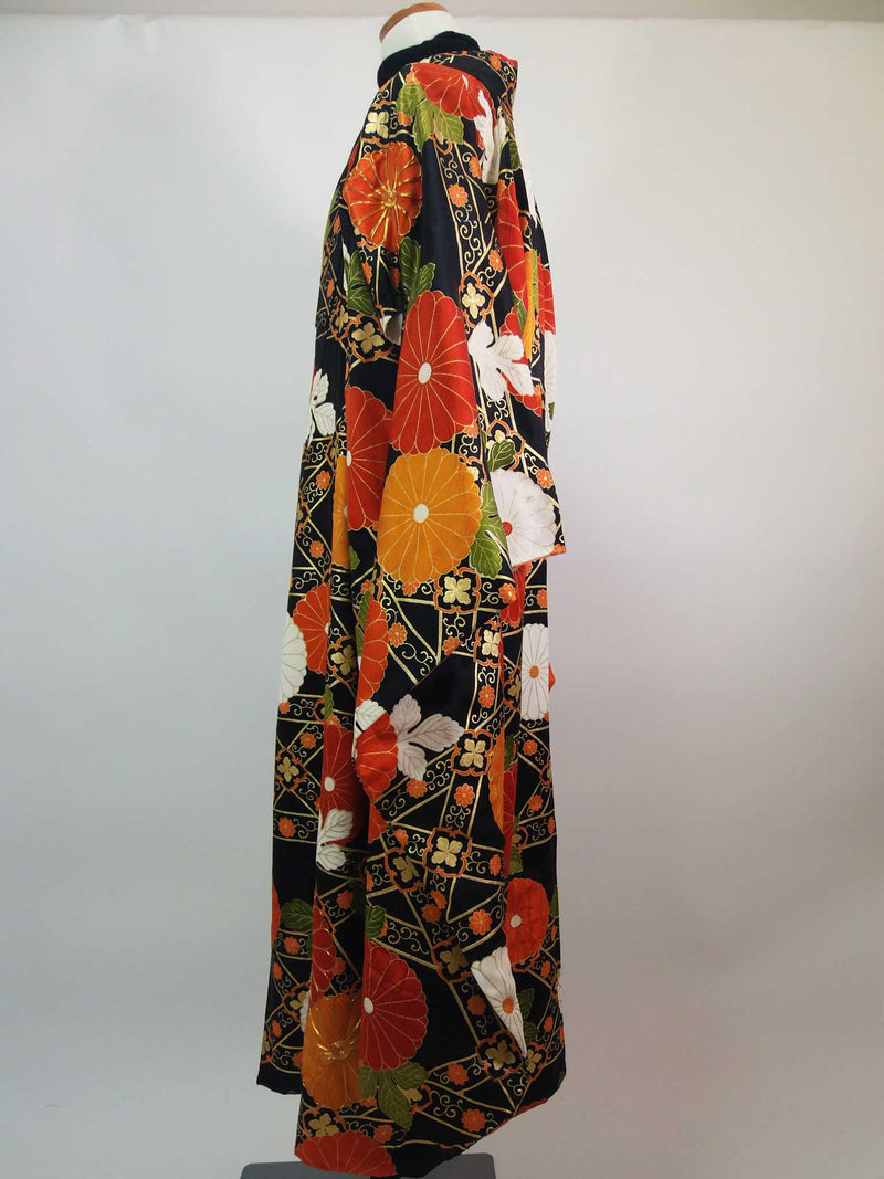 Robe de kimono à feuilles d'or en soie véritable kimono kimono kimono robe de chambre kimono produits en soie unisexe manteau de kimono kimono long furisode or broderie japonaise motif chrysanthème motif traditionnel japonais