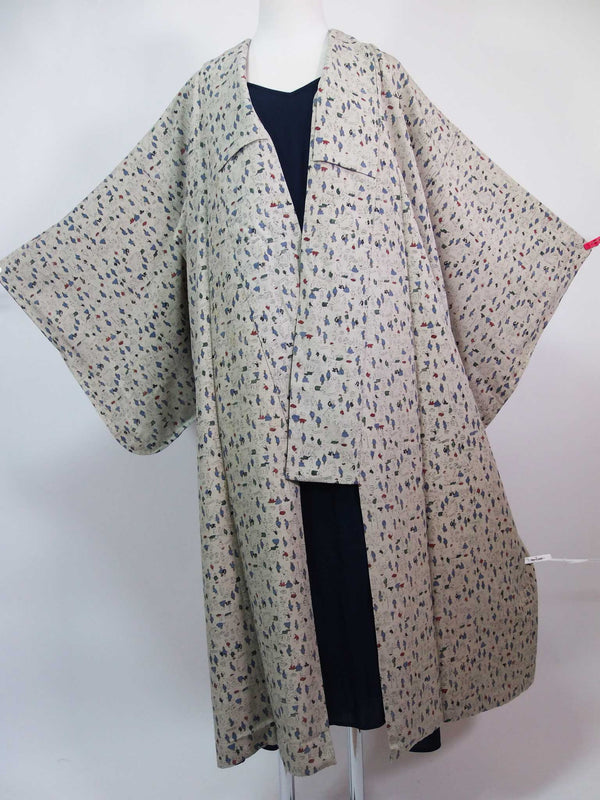 日本江户时代图案的城下町 由真正的和服制成和服长袍丝绸产品男女通用和服外套日本和服长毛衣日本传统图案