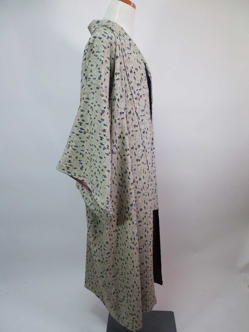 日本の江戸時代柄　城下町　本物の着物から作った　kimono gown kimono robe silk products unisex 着物コート 和装 ロング 振袖　日本の伝統柄