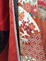 美丽，华丽的furisode，hibori，鹿，noshi图案，珍珠色的完成。