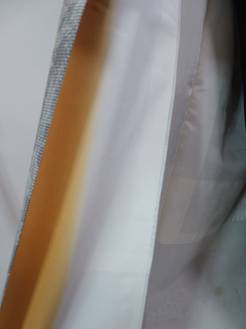 由真正的和服制成的和服长袍和服长袍丝绸制品男女通用和服外套和服长袍长内衬灰色竹子竹子手工染色