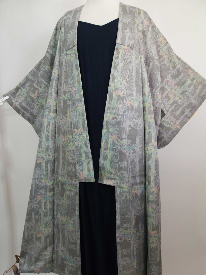 Robe kimono en véritable kimono kimono kimono robe de chambre kimono produits en soie unisexe manteau de kimono kimono long kimono long doublure gris bambou bambou bambou bambou bambou bambou teint à la main