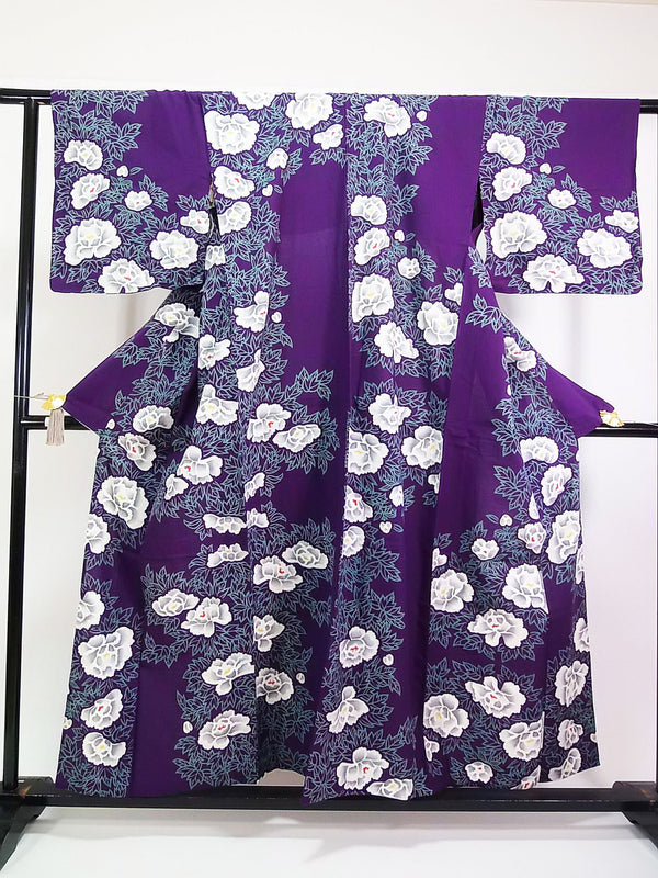 浴衣　注染　花模様　紫色系