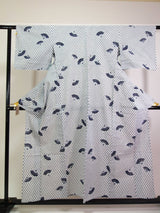 Yukata, fan pattern, white and navy blue