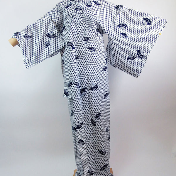 浴衣 注染 扇面模様 白と紺色系 – MIYABI - REUSE KIMONO MARKET