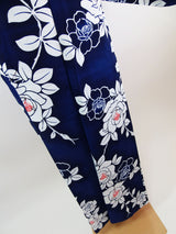 Yukata, pour-dye, rose pattern, blue, S size