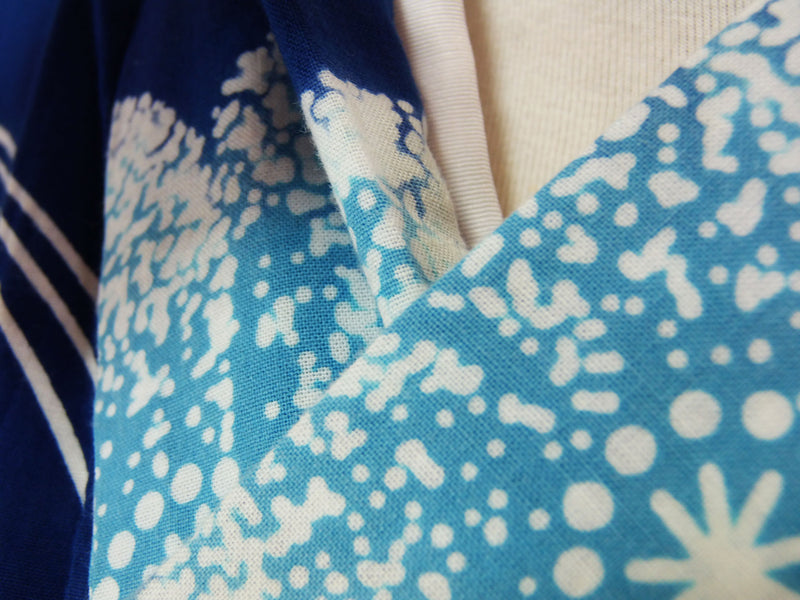Yukata, blue, injected dye, floral pattern