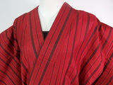 和服长袍 由真正的和服制成 圣诞节颜色 红色 竖条纹 丝绸制品 男女通用 纯丝绸