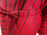 和服长袍 由真正的和服制成 圣诞节颜色 红色 竖条纹 丝绸制品 男女通用 纯丝绸