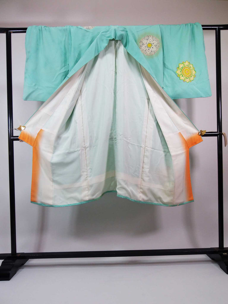 kimono gown made from real kimono kimono kimono robe kimono robe silk products unisex draped sleeve type silk Japanese traditional pattern green