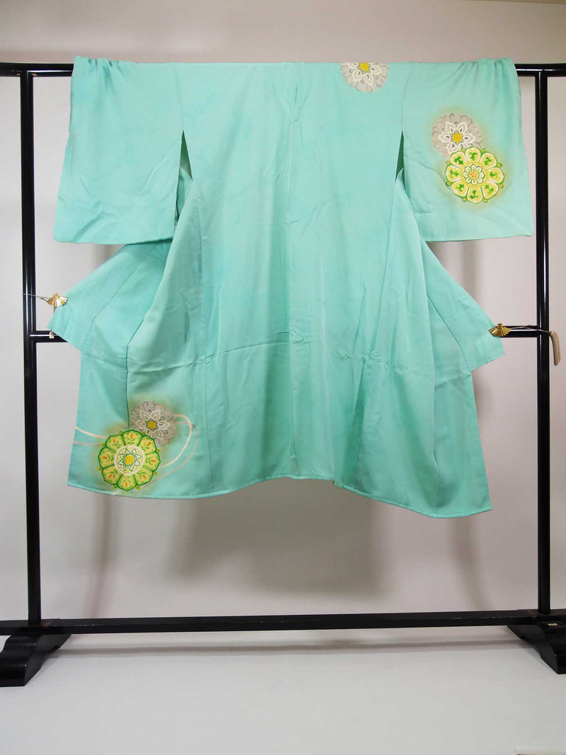 robe de kimono fabriquée à partir d'un vrai kimono kimono robe de kimono produits en soie unisexe Sleeve drape type soie motif traditionnel japonais Vert