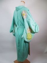 kimono gown made from real kimono kimono kimono robe kimono robe silk products unisex draped sleeve type silk Japanese traditional pattern green