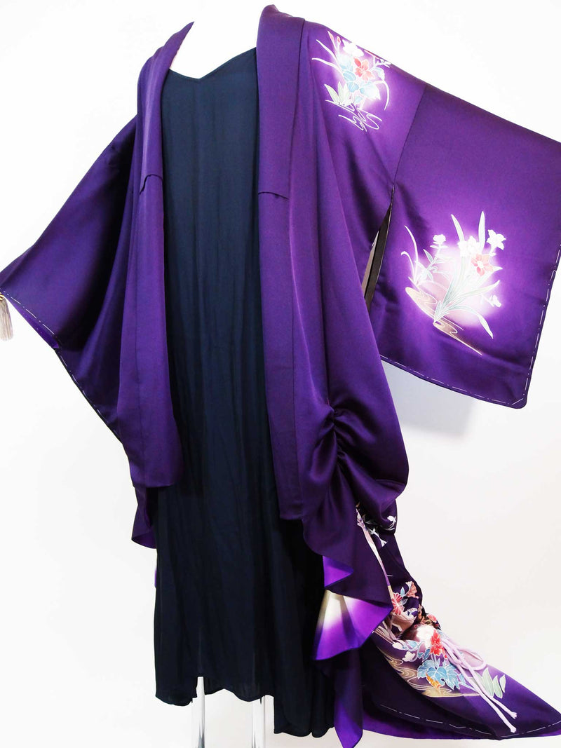Kimono Remake Draped Kimono Coat Kaga Yuzen Japanese Costume Team Costume Costume Stage Concert Theater kimono gown unisex