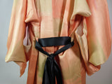 ウエストリボンベルト付き　kimono gown kimono robe silk products unisex 着物コート　着物リメイク マキシ丈 カーディガン ゆったり ベージュ色