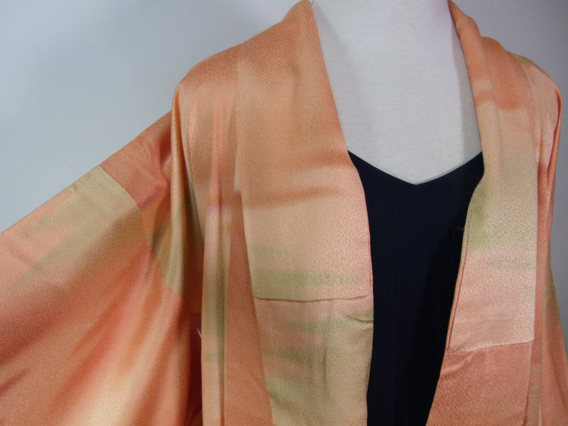 ウエストリボンベルト付き　kimono gown kimono robe silk products unisex 着物コート　着物リメイク マキシ丈 カーディガン ゆったり ベージュ色