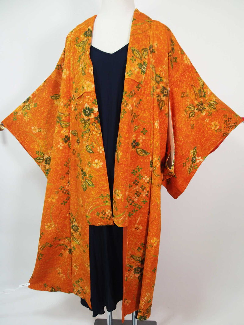 kimono gown kimono robe silk products unisex kimono coat kimono gown made from real kimono kimono kimono long lined orange color flower pattern hand dyed