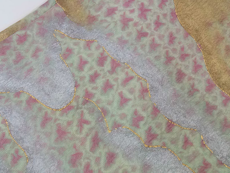 Gorgeous Furisode (Furisode), Miura Shibori tie-dyeing, gold thread through yarn, clouded gold