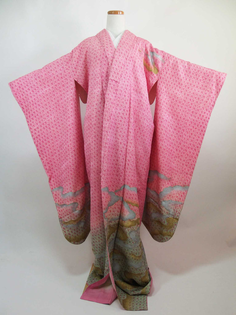 Gorgeous Furisode (Furisode), Miura Shibori tie-dyeing, gold thread through yarn, clouded gold